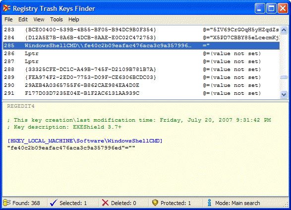 Registry Trash Keys Finder Screenshot